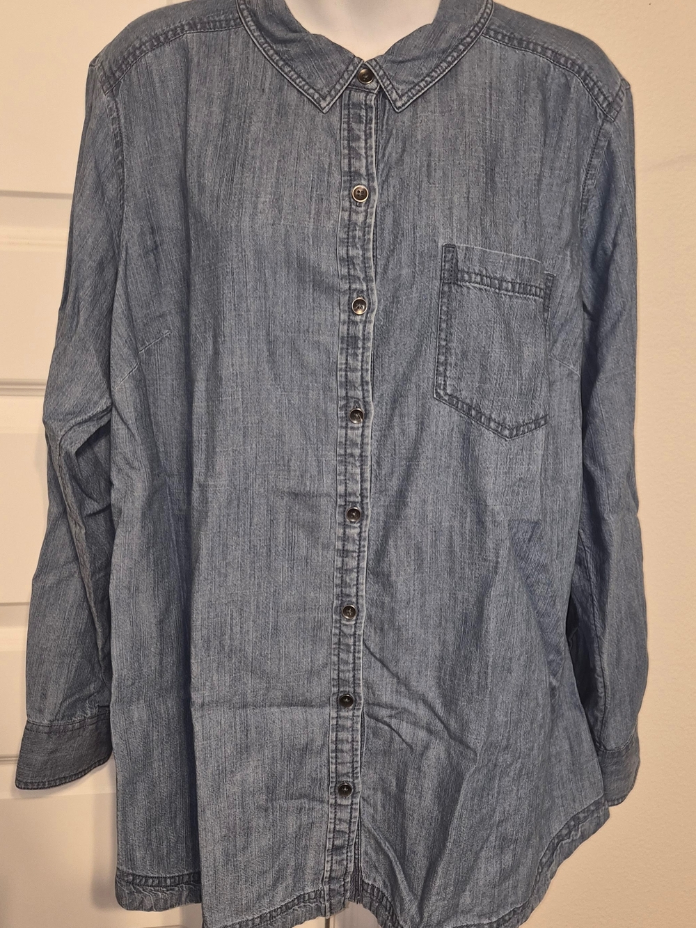 Caslon Women 1X Blue Denim Chambray Button Down Shirt Cotton Lyocell Long Sleeve